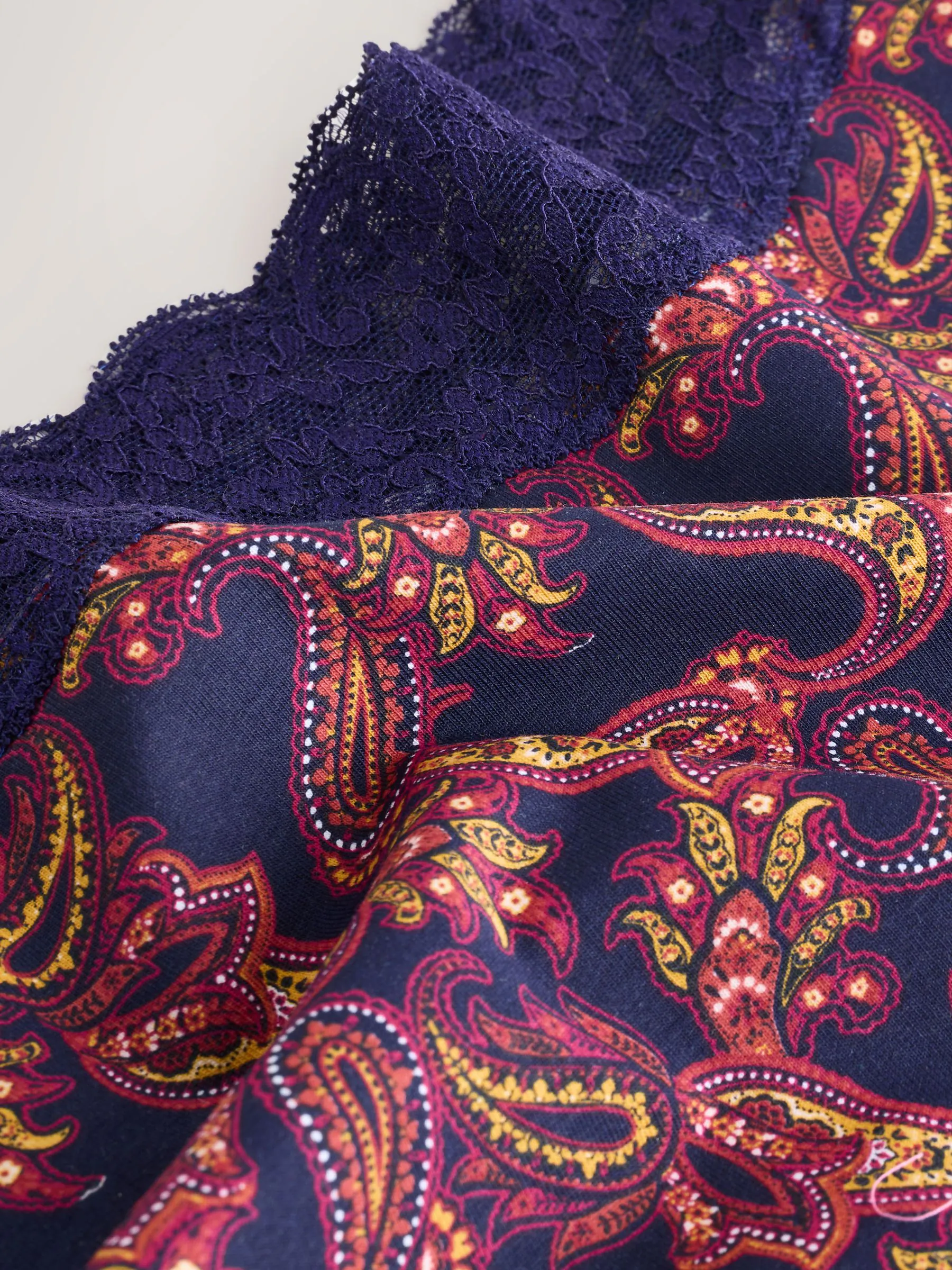 Marineblauw met paisleymotief - Katoenen kanten slipjes 4 stuks