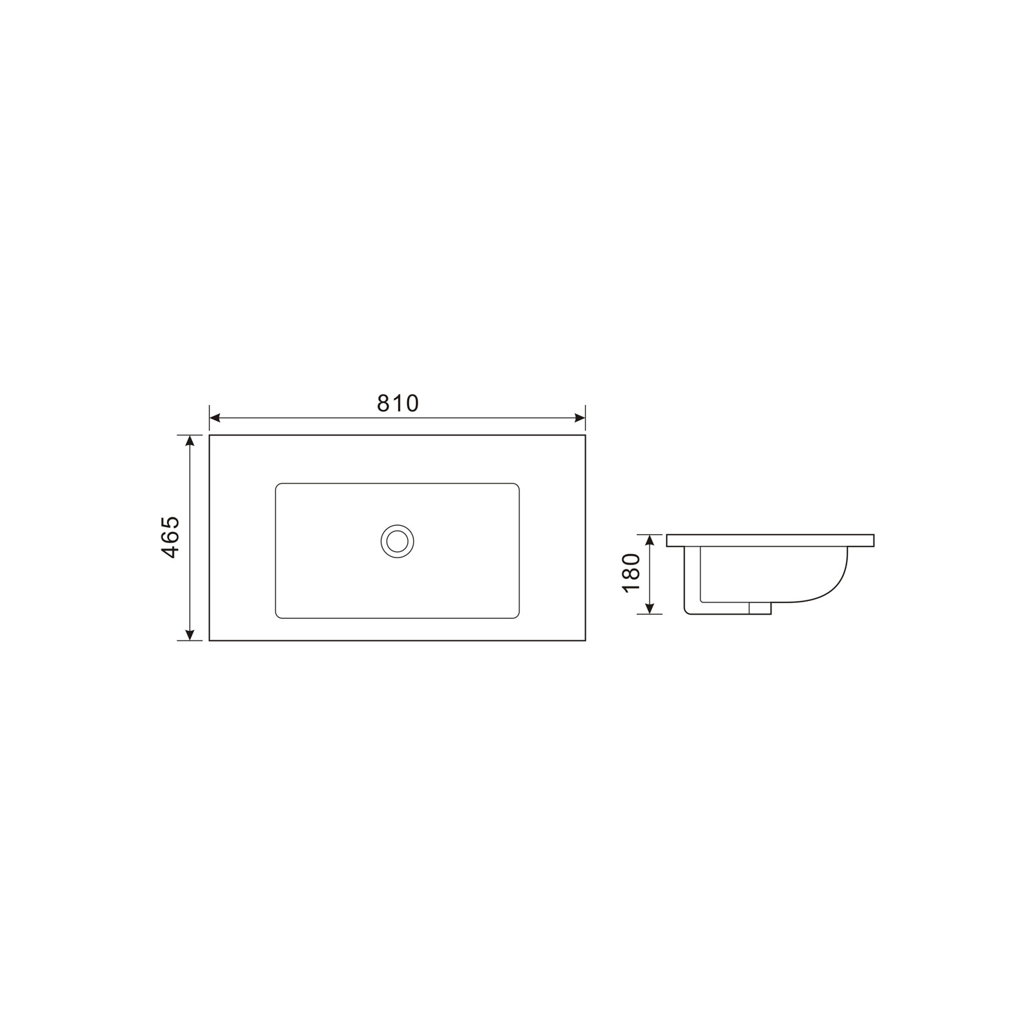 Fontana Latina keramische wastafel 80cm zonder kraangat wit glans