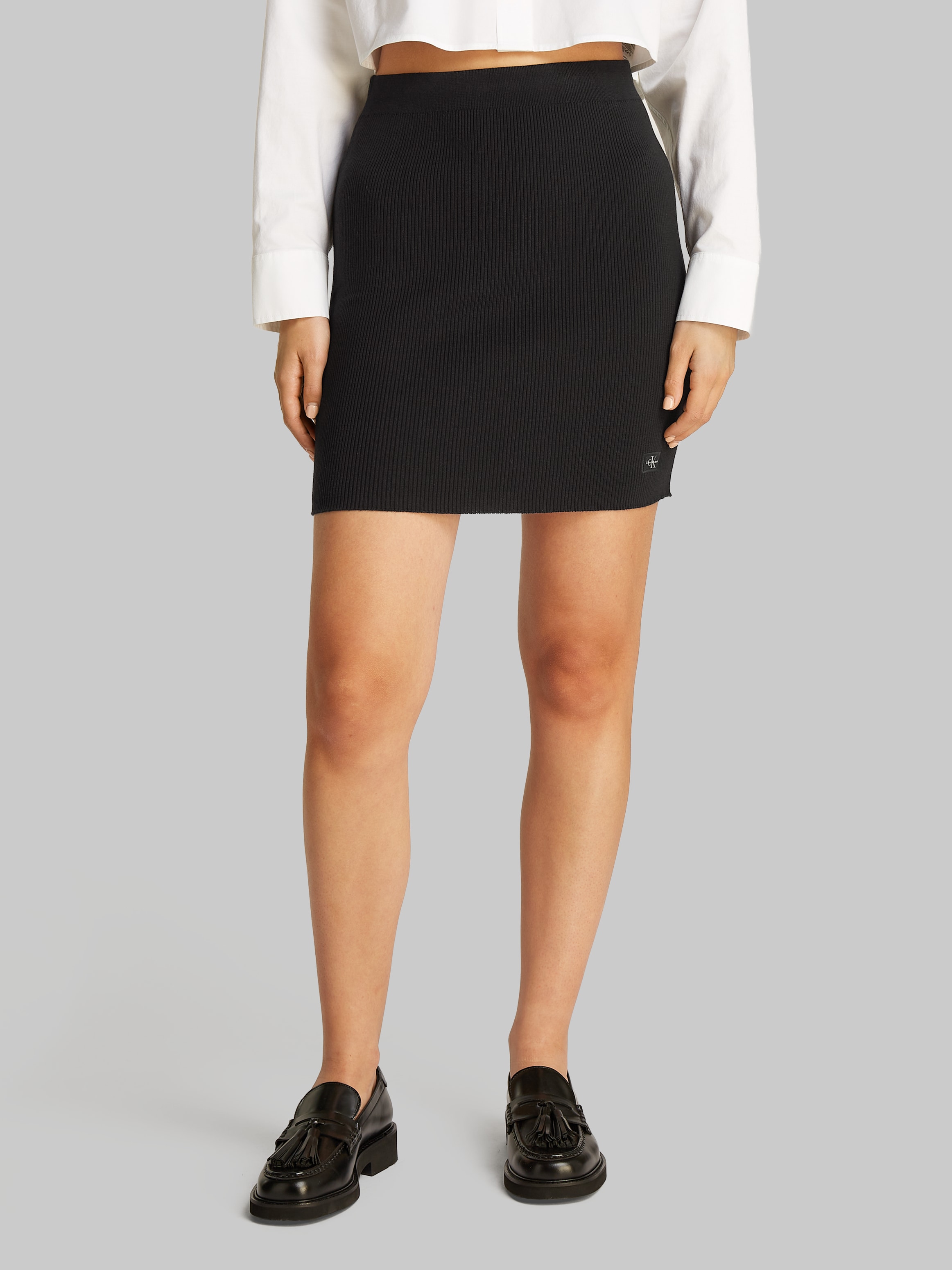 Calvin Klein Jeans Minirock »WOVEN LABEL SWEATER SKIRT«, aus Rippware