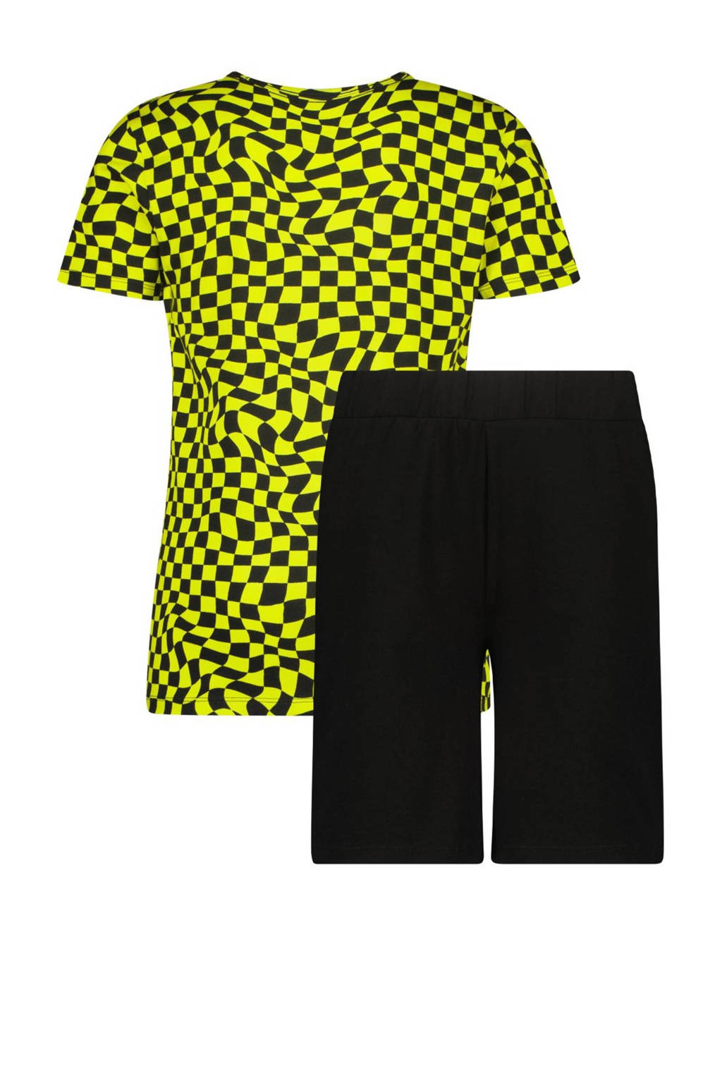 Vingino shortama Check zwart/neongeel