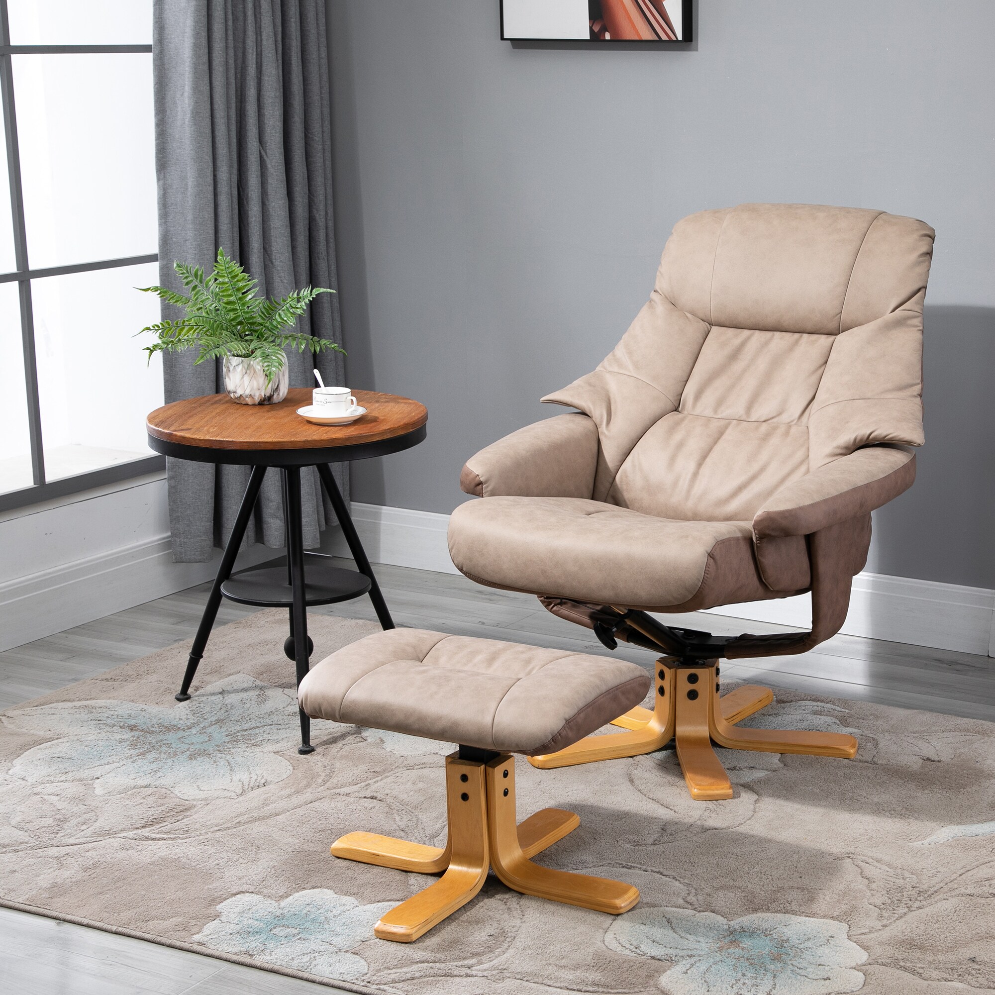 HOMCOM Relaxsessel mit Holzfuß und Hocker braun 78L x 82,5B x 109H cm