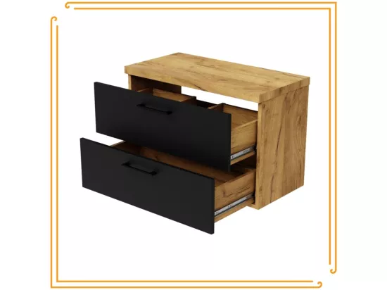 Armoire de salle de bain suspendue 80 cm sous le lavabo, commode en chêne noir.