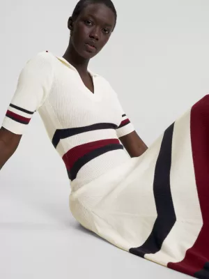 Vestido midi com listras globais