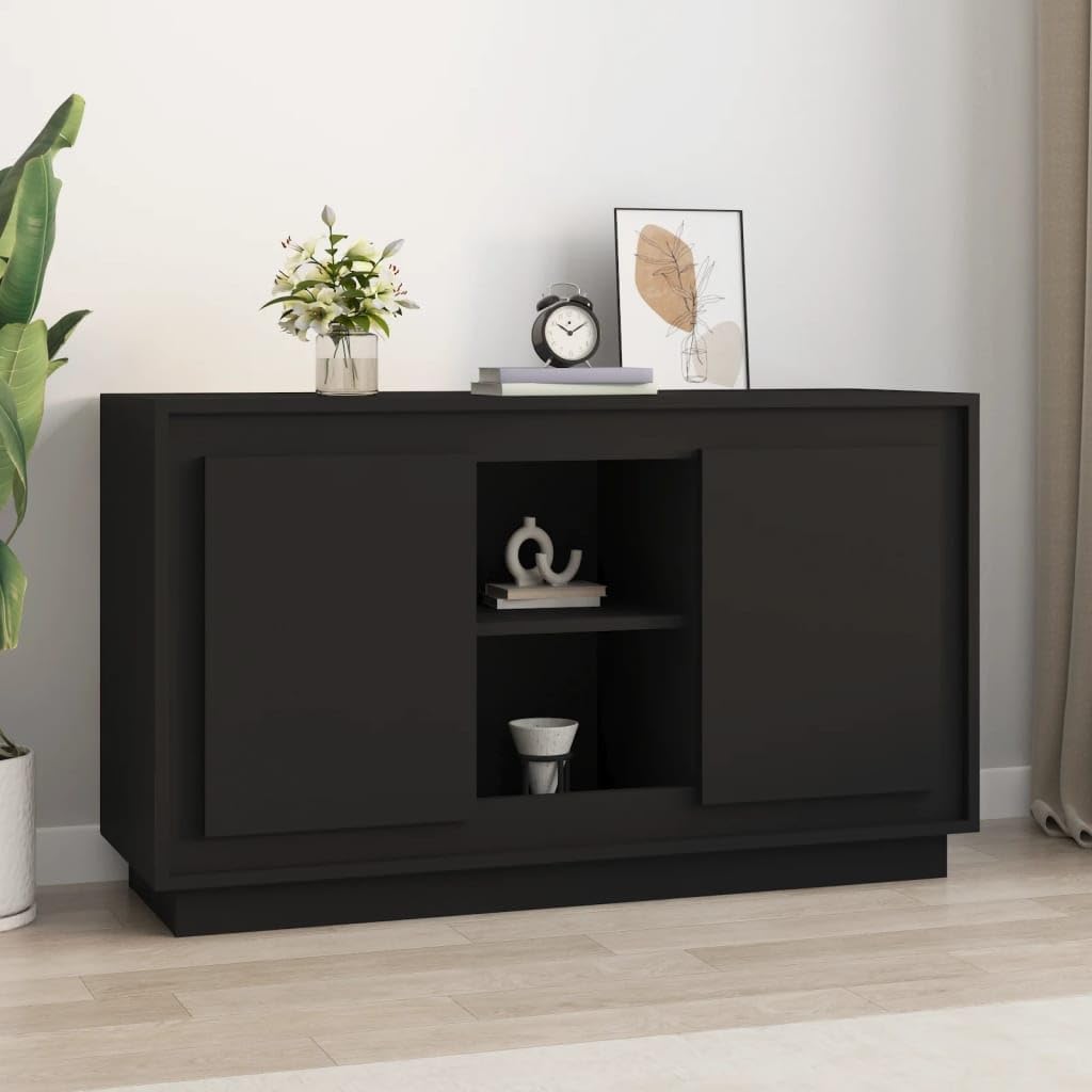 Generisch Sideboard Schwarz 102x35x60 cm Holzwerkstoff, Kommode Schlafzimmer, Wohnzimmer, Arbeitszimmer, Küche, 6 Fächer, 6 Schubladen, Rustikal, Bodenmontage,
