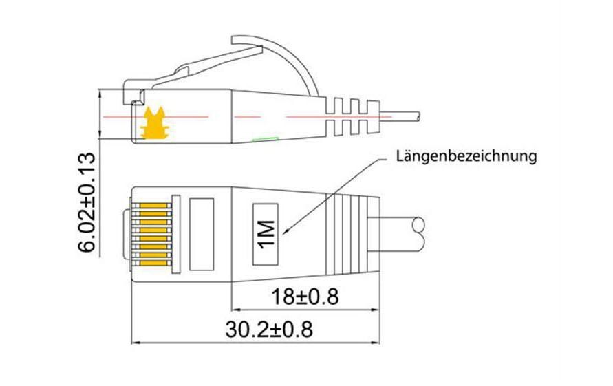 Slimpatchkabel RJ-45 - RJ-45, Cat 6, UTP, 0.1 m, OrangeUnscreened/Unshielded Twisted-Pair-Kabel (UTP) mit Klinkenschutz