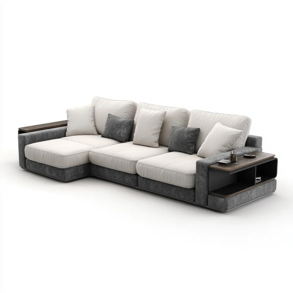 Modernes Ecksofa Stoffpolster 300x200x85cm – Hellgrau/Dunkelgrau