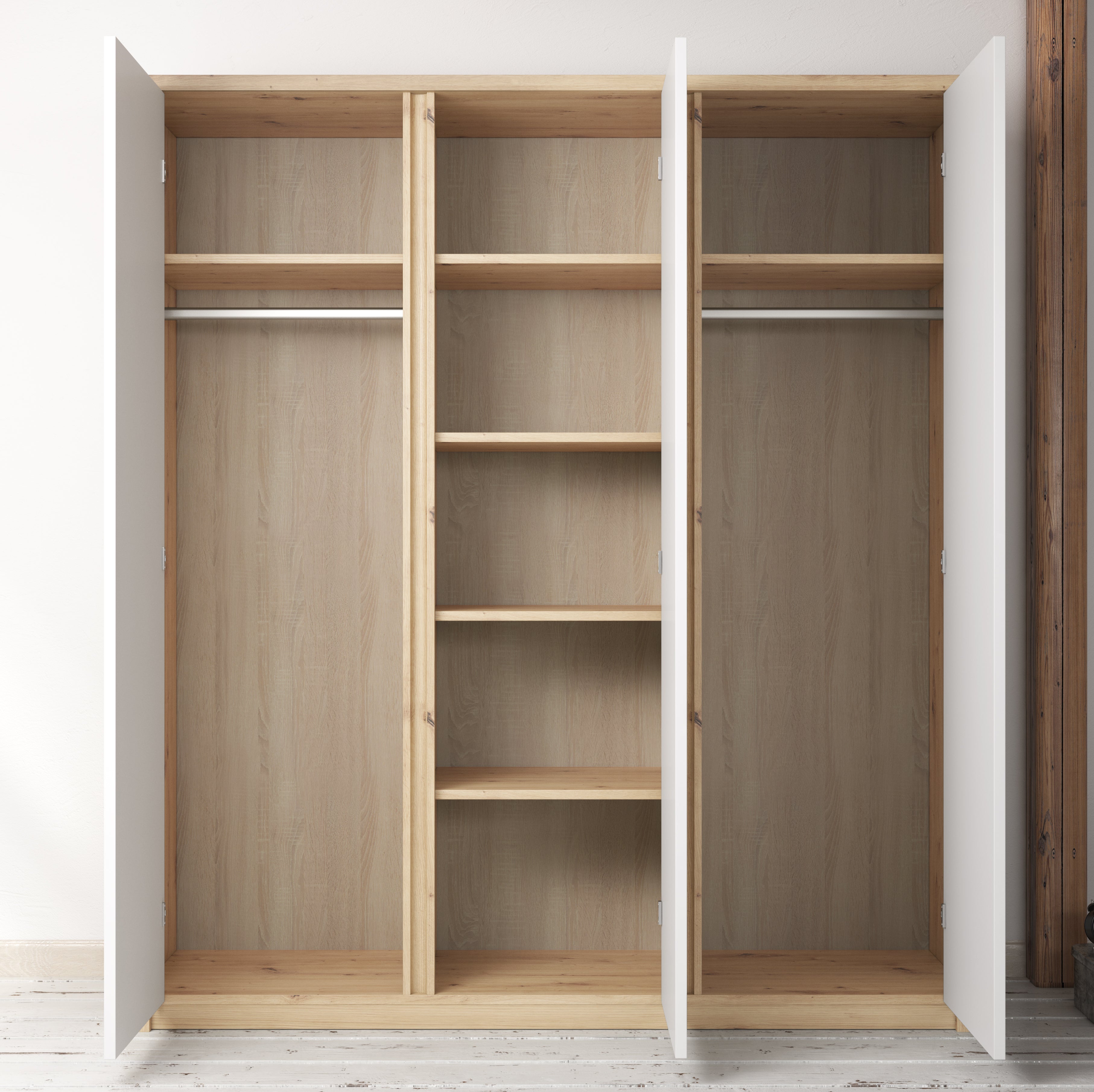 Melody - Kledingkast 3-deurs - Wit/eiken - 166x53x197 cm