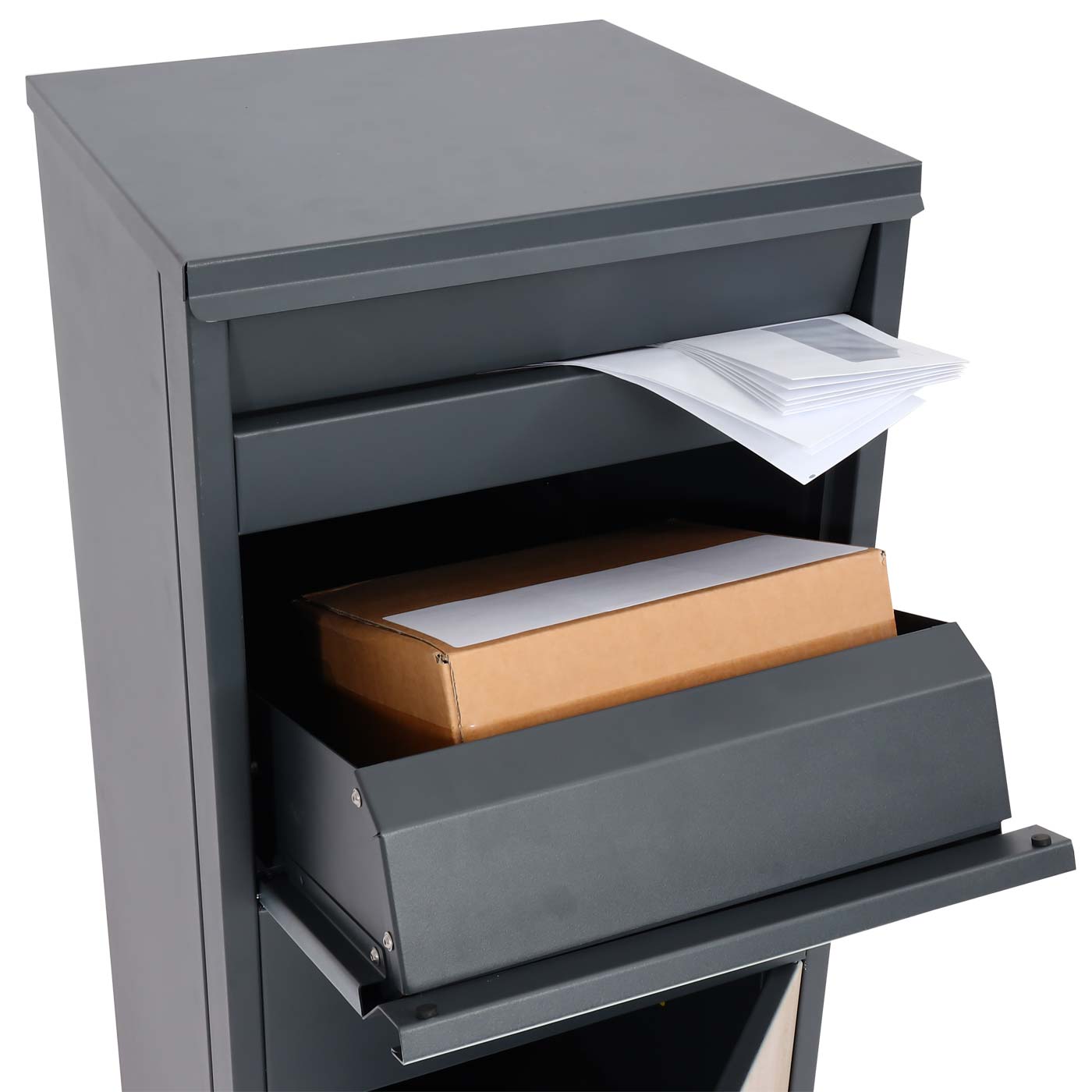 Paketkasten MCW-G80, Paketbox Standbriefkasten Briefkasten Größe L ~ verzinkt anthrazit, Holzoptik hell