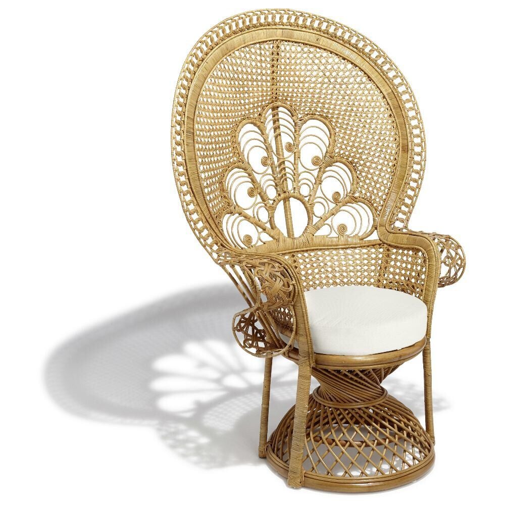 Fauteuil rotin naturel Louise avec coussin - L108xP72xH148 cm