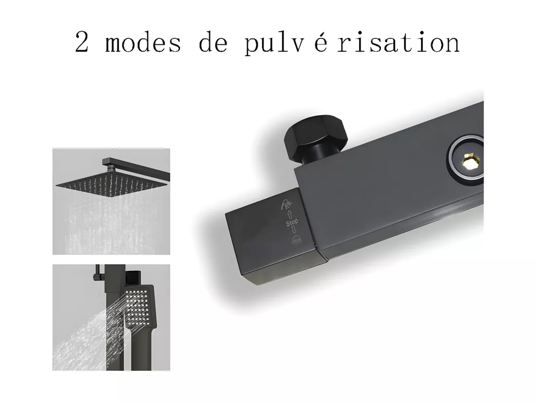 Colonne de douche thermostatique 200mm, kit carré noir AICA