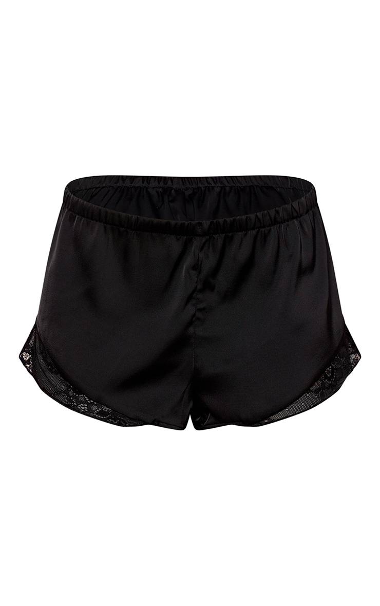 Noir Short Satiné À Détails En Dentelle