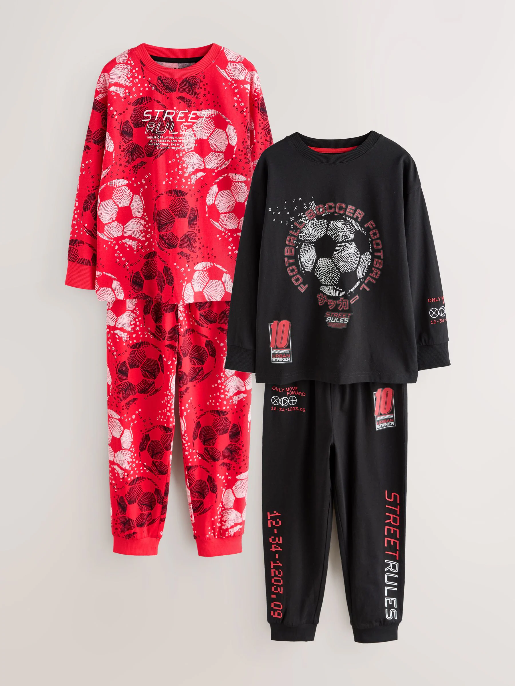 Rood/zwart voetbal  - Verpakking van 2 pyjama's met lange mouwen (3-16 jr)