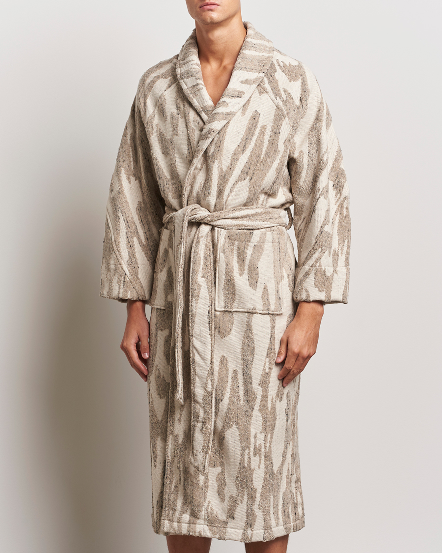 OAS Fern Linen Terry Statement Robe Beige/White