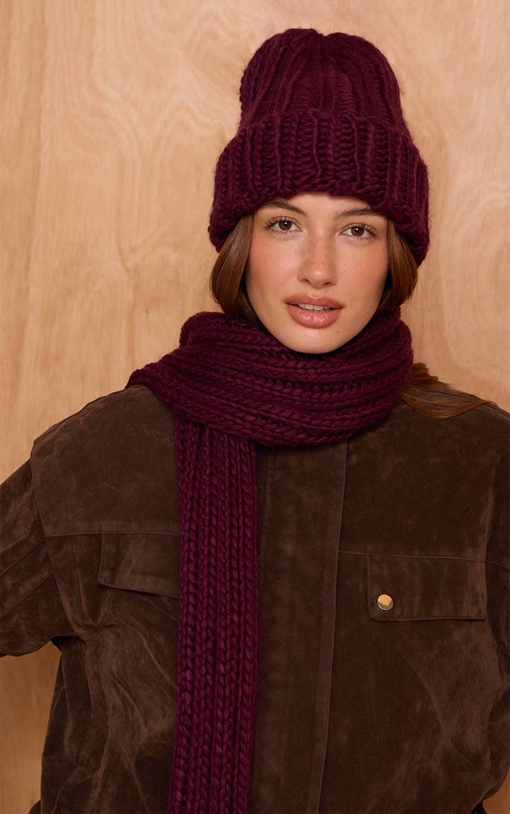 Prune Bonnet À Revers En Maille Épaisse