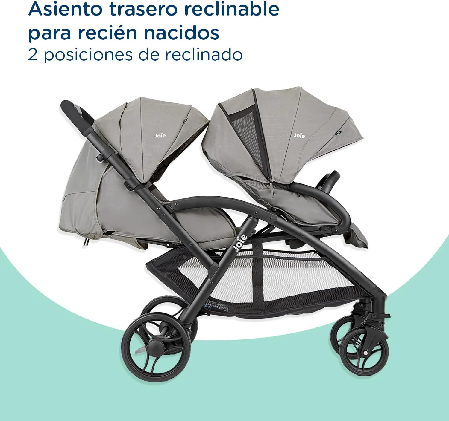 Joie - Evalite™ Duo - Poussette Double - Siège Arrière Inclinable À Plat - Pliage Facile & Compact - Compatible Sièges Auto - Suspension 4 Roues - Harnais 5 Points SoftTouch - Dès la naissance