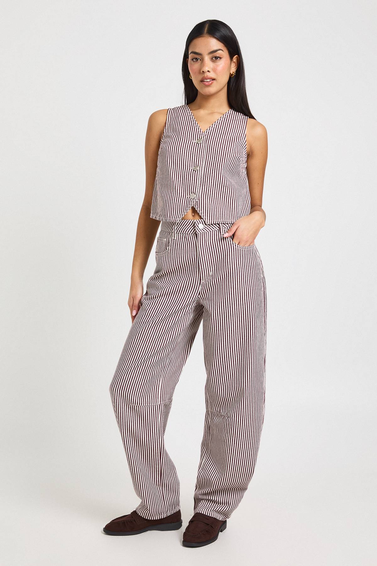 boohoo Jean Barrel Taille Mi-haute À Rayures