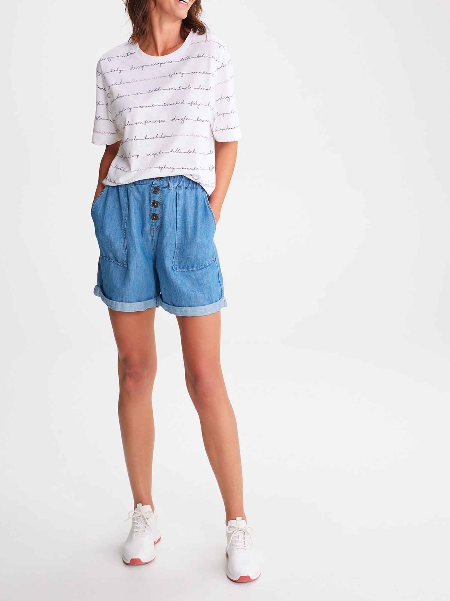 Tee-Shirt Femme en Lin Blanc et Bleu