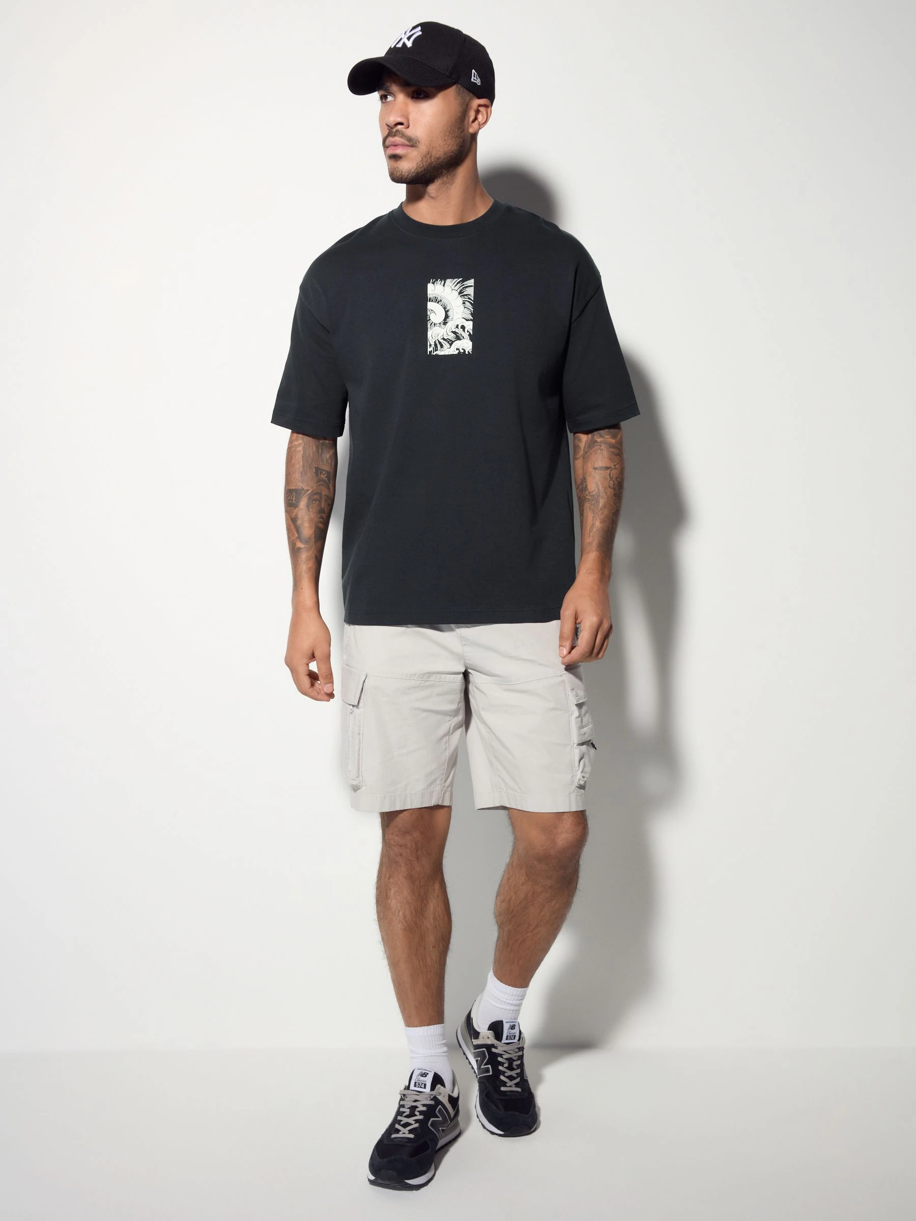 Zwart - Relaxed fit - Japans T-shirt met surfprint en grafische opdruk