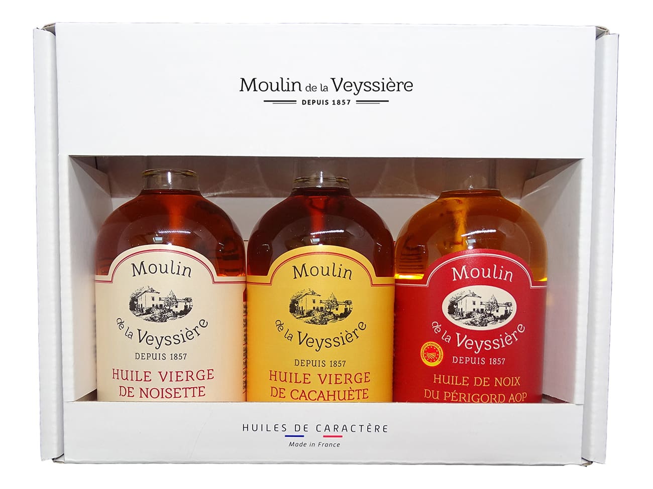 Coffret découverte 3 huiles - Noix, cacahuète, noisette - 3 x 10 cl - Moulin de la Veyssière