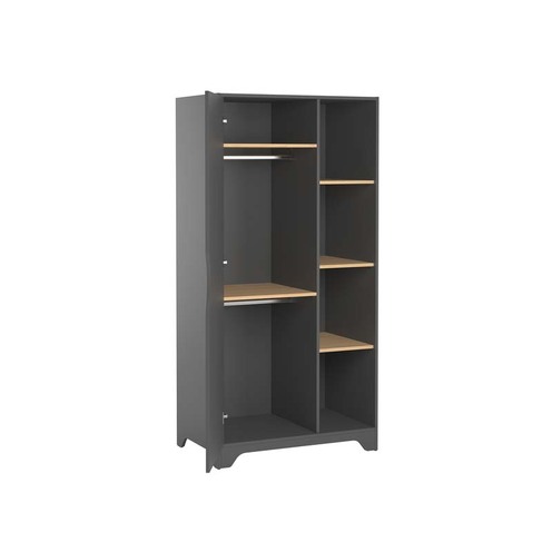 Chambre TRIO Lit 70x140 Commode Armoire LEAF Graphite/Bois - VOX