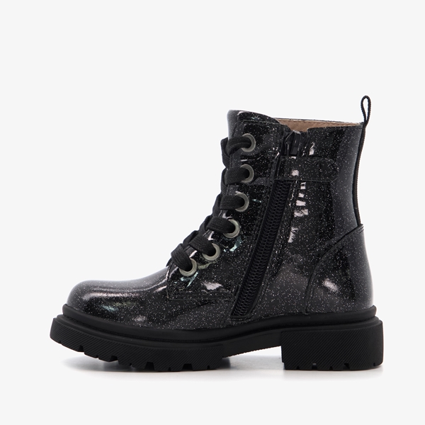 TwoDay leren meisjes veterboots met glitter zwart