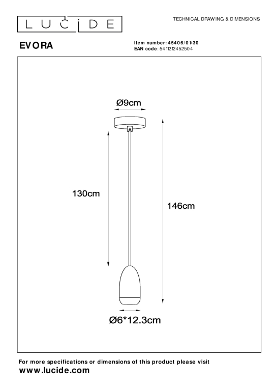 Lucide Evora 1 hanglamp zwart