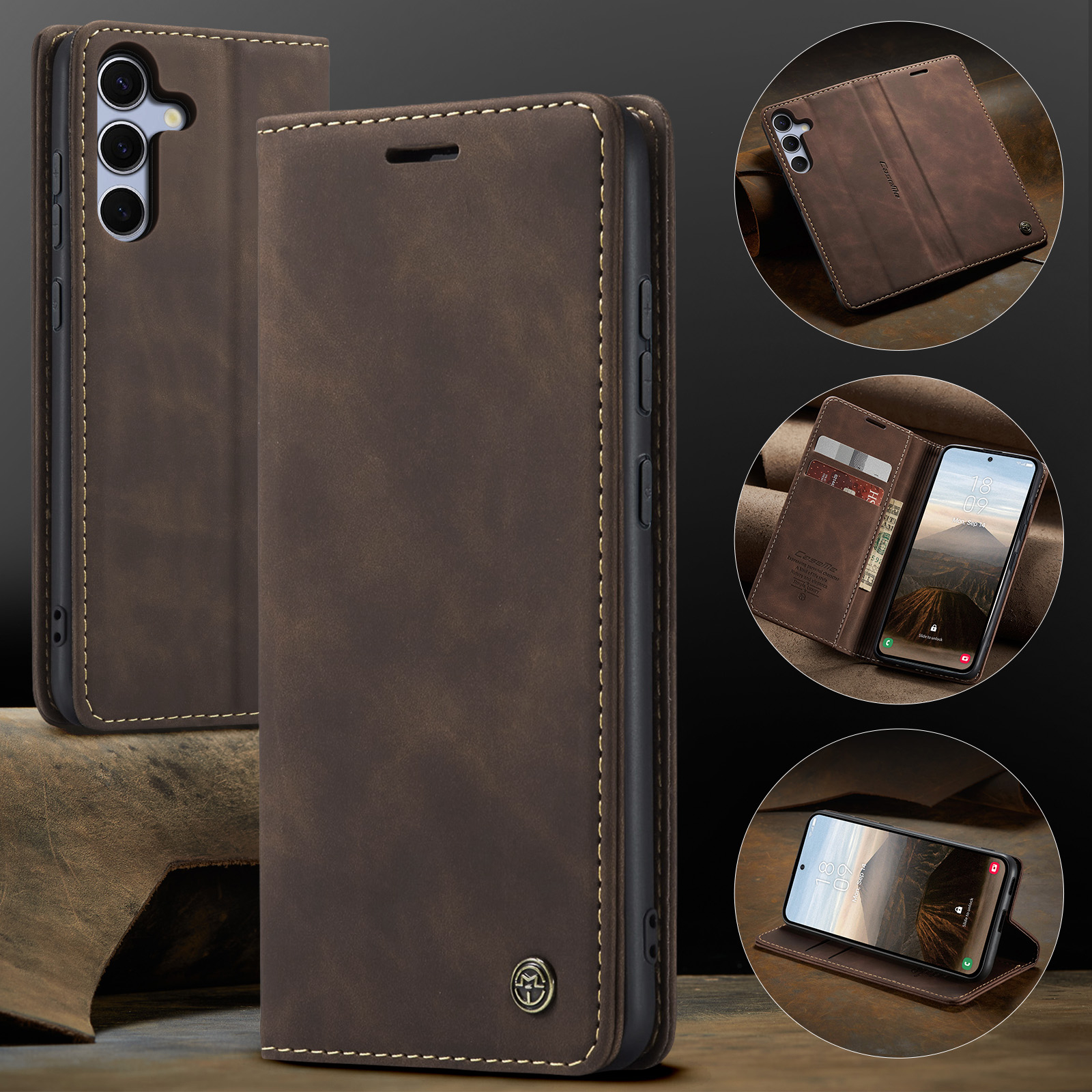 Samsung Galaxy S25 FE Leder Tasche Flip Wallet Etui mit Kartenfächern - Braun