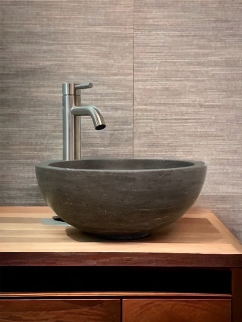 B-Stone RB waskom natuursteen grijs rond 35cm