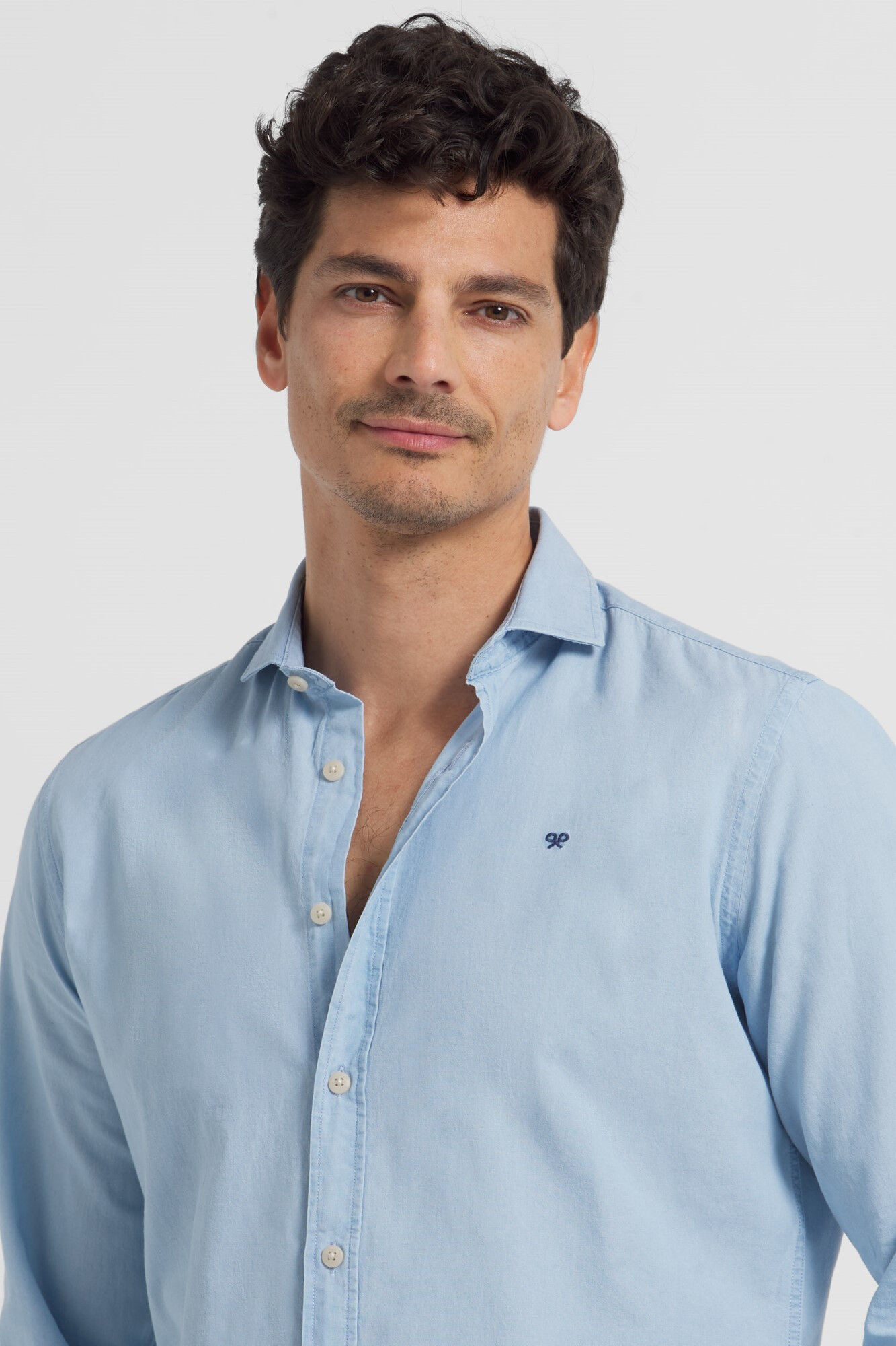 Camisa esportiva jeans de lavagem clara - Azul