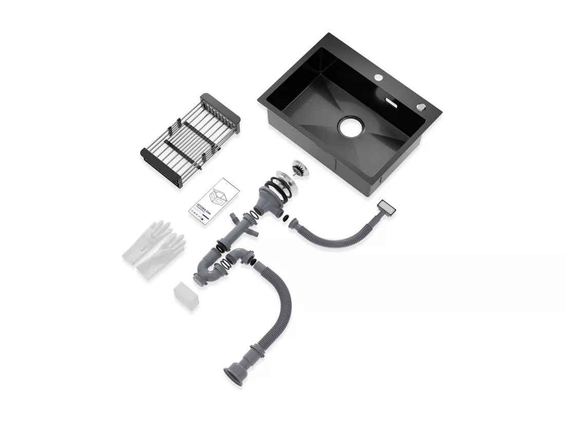 Cecipa max Évier de Cuisine 1 Cuve Inox 60×45×18 cm - Noir Évier 1 Bac avec Panier de Drainage - Évier de Cuisine Grande Capacité,EU Modèle