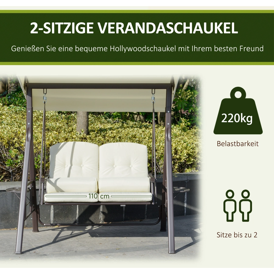 Outsunny Hollywoodschaukel mit Abstelltablett beige