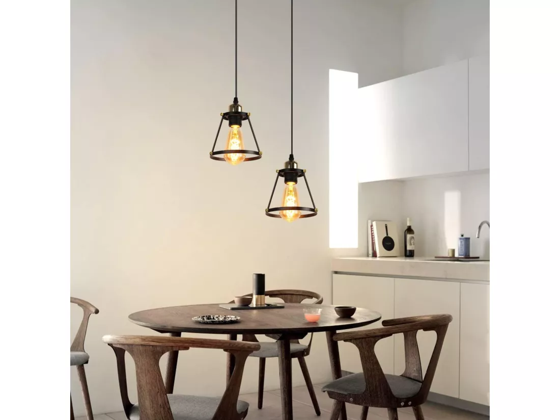 NETTLIFE Suspension E27 noir Diam.15cm vintage métal pour salle à manger cuisine salon restaurant 150cm