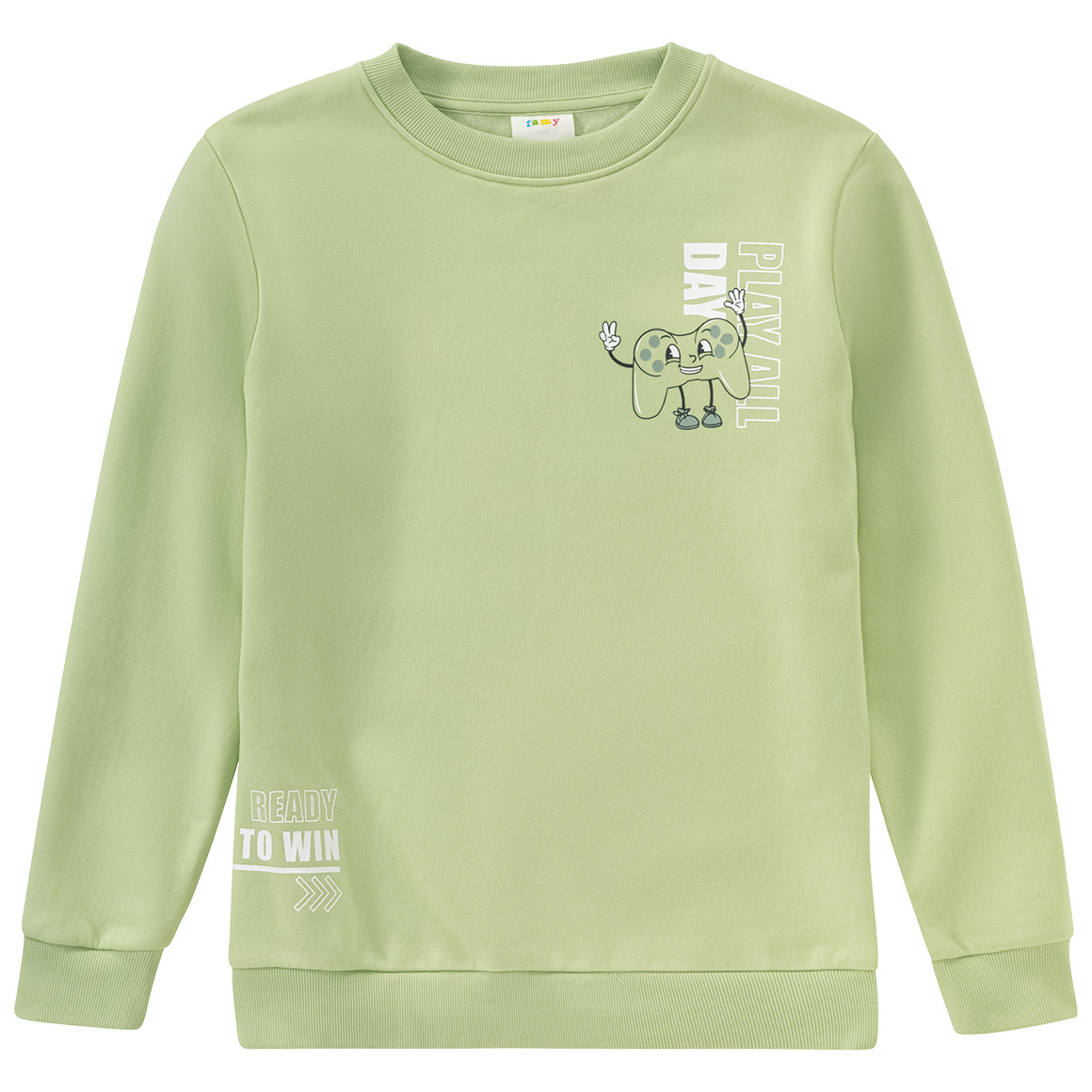 Famy Jungen Sweatshirt mit lustigem Print hellgrün