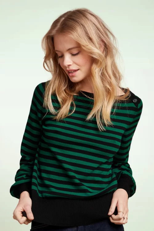 King Louie Marie Bell Loop Stripe top in peacock groen