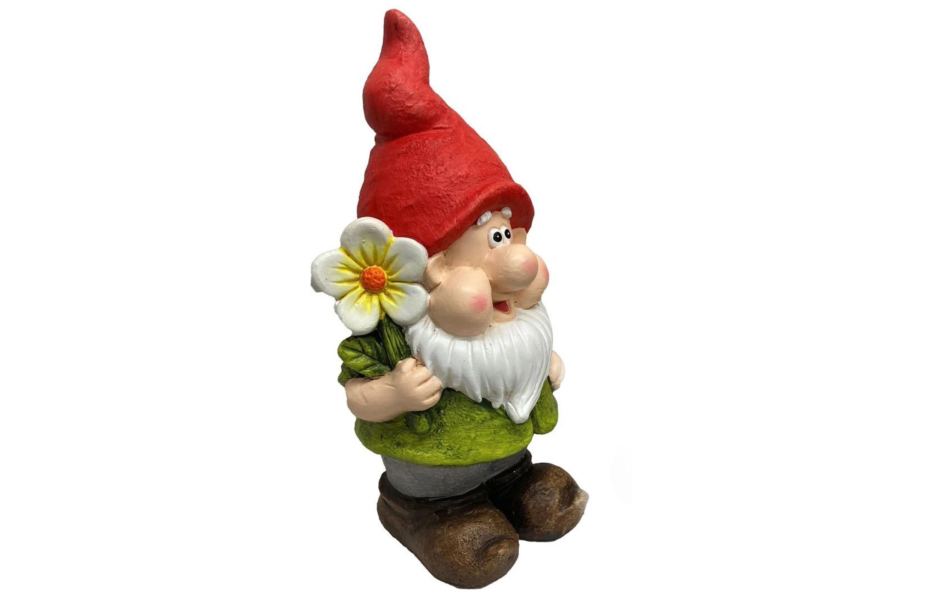 Dekofigur Gartenzwerg mit Blume, 12 x 15 x 28 cmGartenfigur