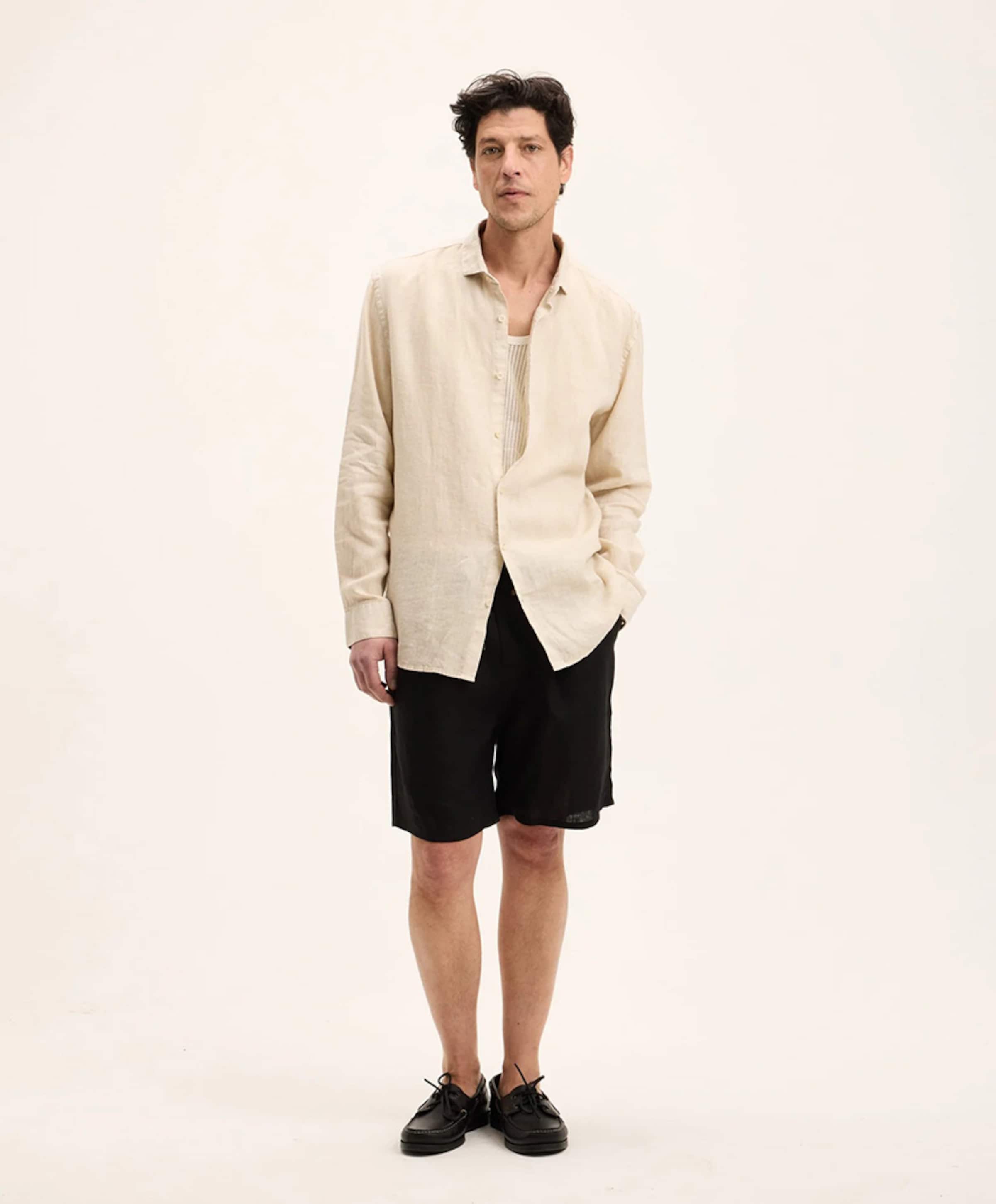 The GoodPeople Heren overhemd lange mouw beige