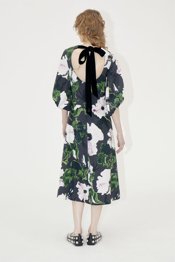 Stine Goya 3/4 Volume Sleeves Midi Dress, 2259 Structure Stretch Umber windflower