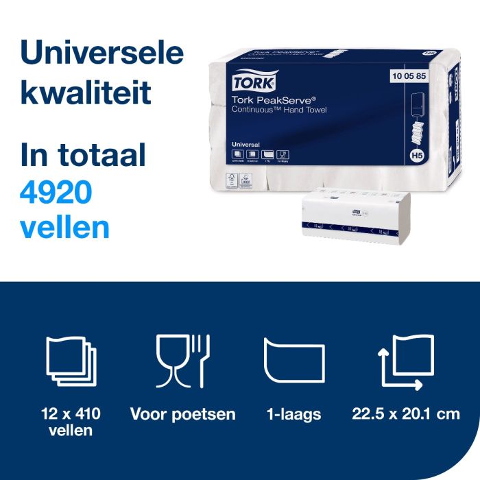 Tork 100585 PeakServe Continue Handdoek paper circle 1-laags Wit H5 Universal (100585)