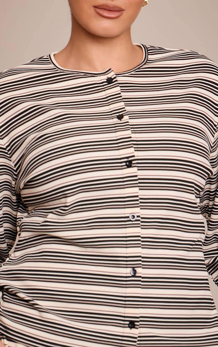 Noir Haut Ajusté Côtelé Doux À Rayures Avec Boutons Coordonné Grande Taille