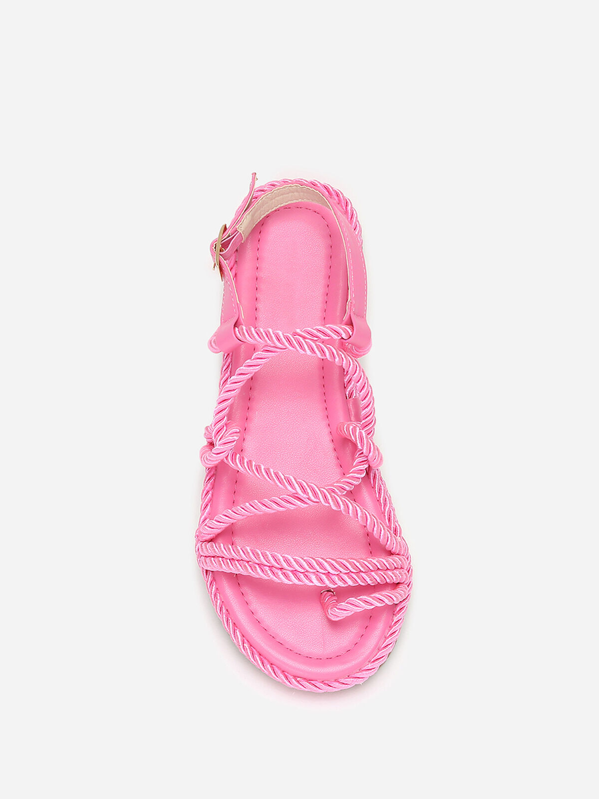 Sandales plates en corde tressée- Fuchsia