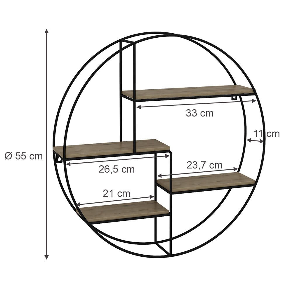 Vicco Wandregal Fyrk 55 x 55 cm, Eiche Schwarz, Metall, Hängeregal, Industriestil