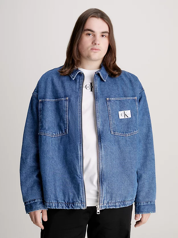 Jaqueta jeans acolchoada com zíper frontal