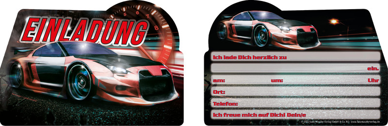 (16-tlg. Set) Kinder Party Einladungs Karte Postkarte inkl. Brief Umschläge (26037) - Autos