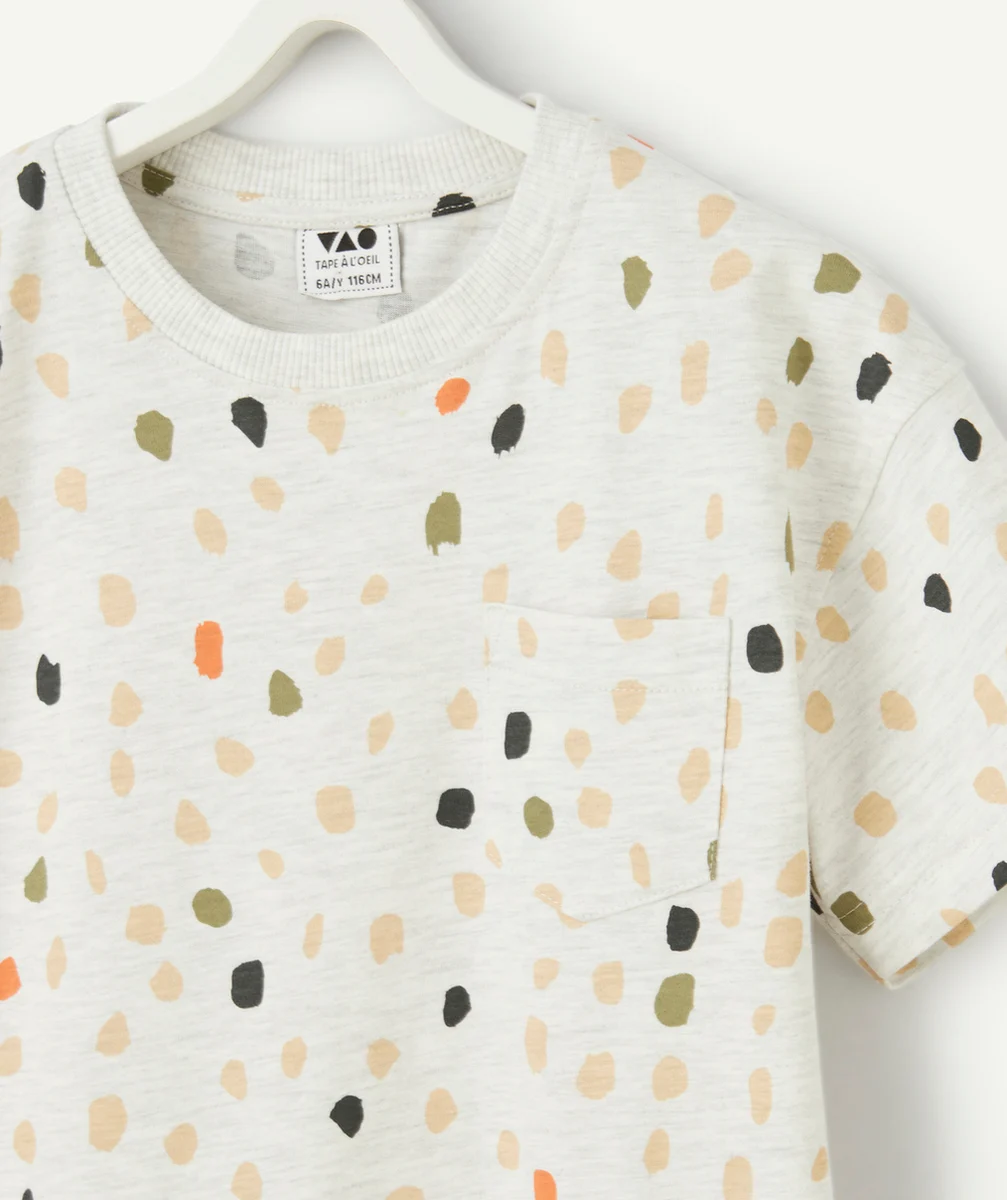 t-shirt garçon en coton biologique gris chiné imprimé taches colorées