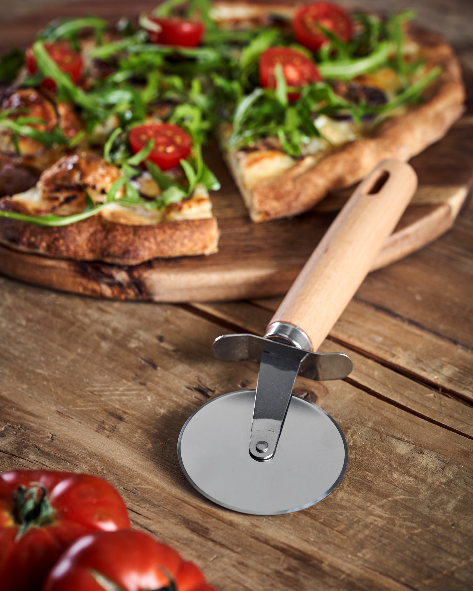 Pizzaskærer | Rustfrit stål/bøgetræ. 6,5 x 20,8 cm. | Nature, Silver