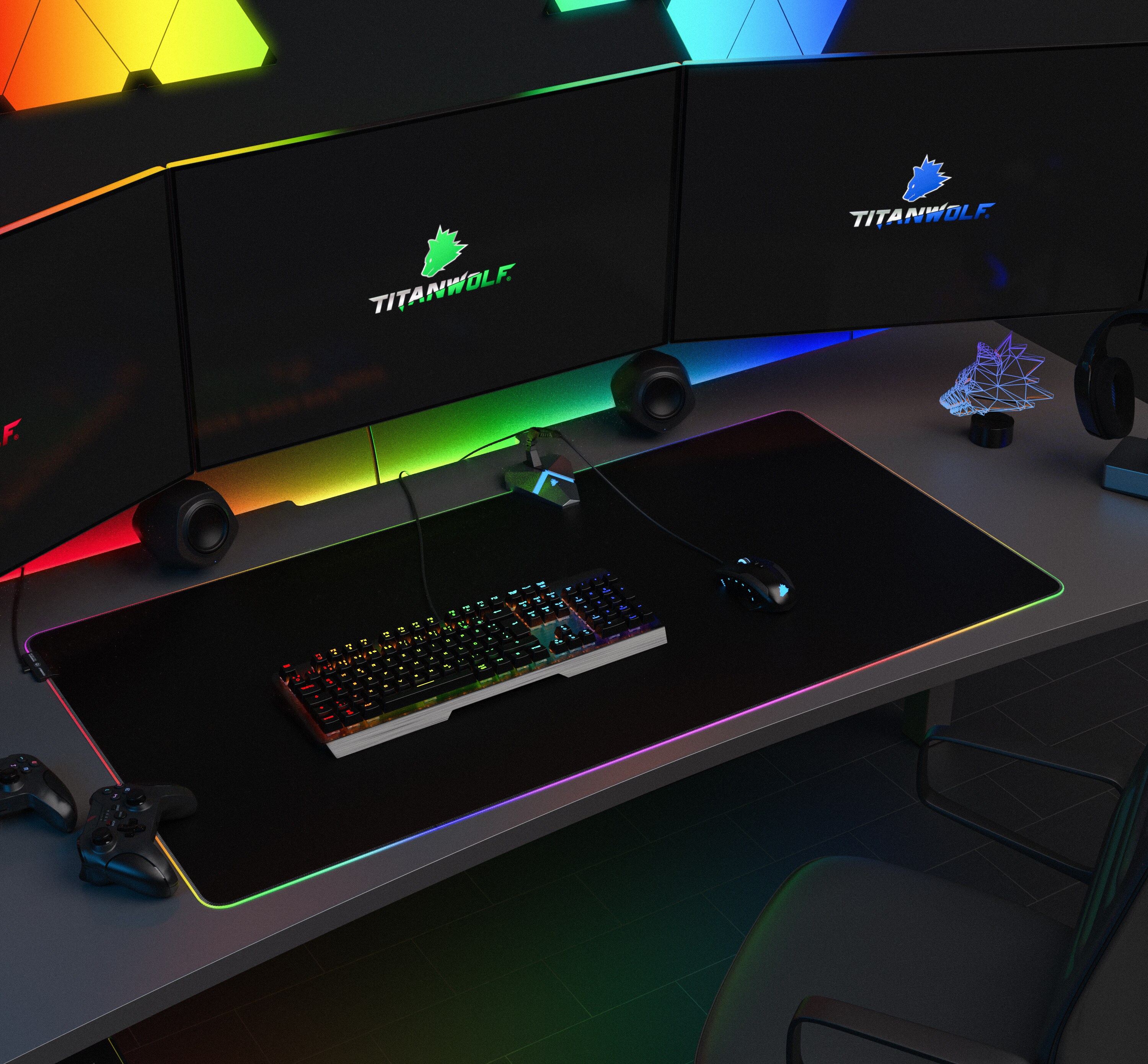 Titanwolf XXXL RGB Gaming Mauspad - 1200 x 600 mm - Mousepad - LED Multi Color - 7 LED Farben Plus 4 Effektmodi - für Präzision und Geschwindigkeit