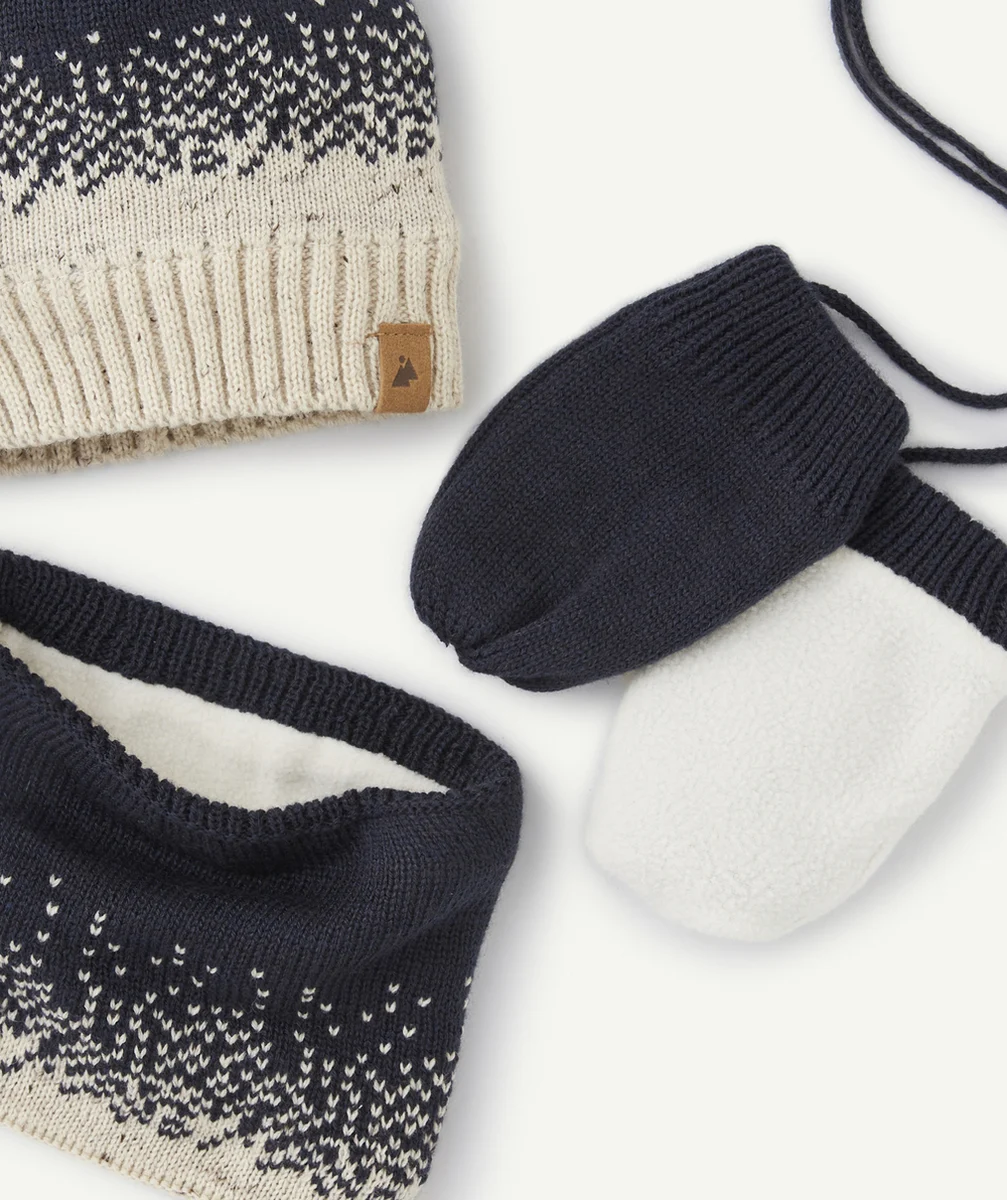 SET BÉBÉ GARÇON EN FIBRES RECYCLÉES MARINE ET ÉCRU