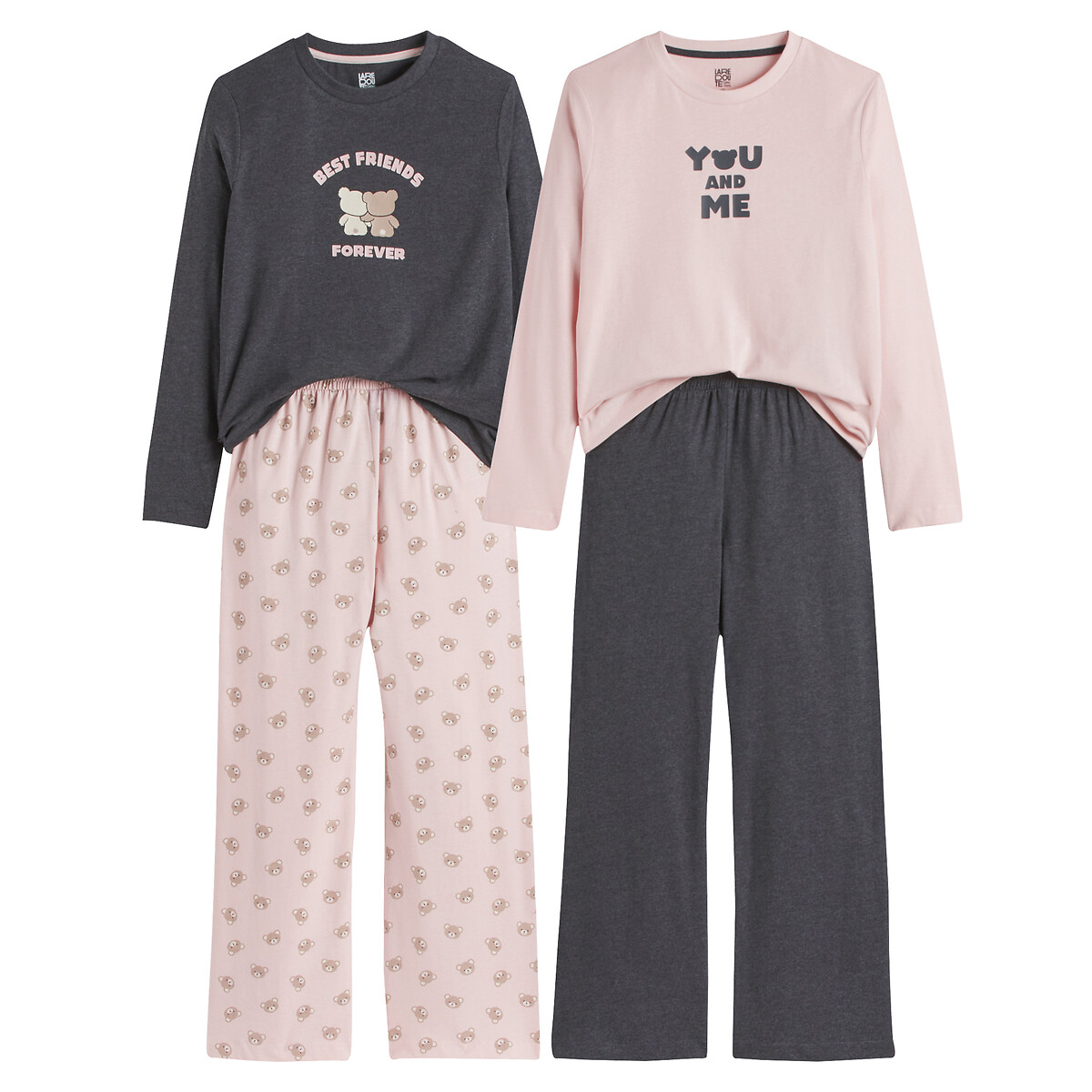 COLEÇÃO LA REDOUTE<br>Conjunto de 2 pijamas de algodão, com estampa de urso e texto
