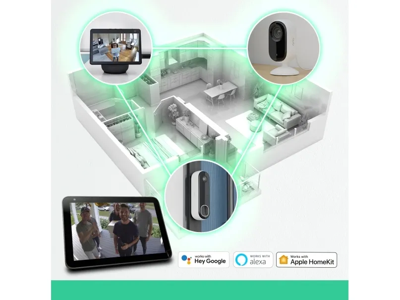 Arlo Essential Indoor 2K - Netværksovervågningskamera - indendørs - farve (Dag/nat) - 4 MP - 2560 x 1440 - audio - trådløs - WiFi - med Arlo Secure Plan (Trial) (pakke med 2)