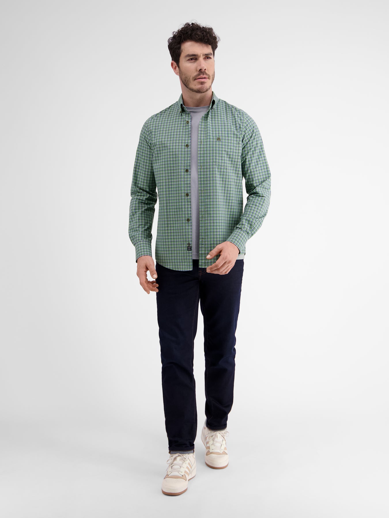 Langarmhemd, kariert, klassischer Button-down-Kragen